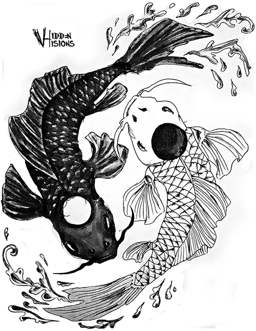 Flow of Carps: Equilibrio dello Yin Yang tra Luce e Oscurità | Disegno | Hidden Visions